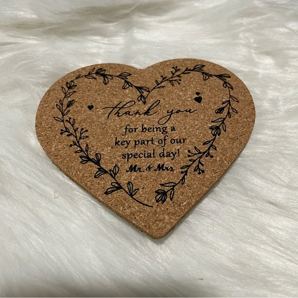 Heart-Shaped Brown Coasters with Silver Key Bottle Openers - Picture 2 of 5
